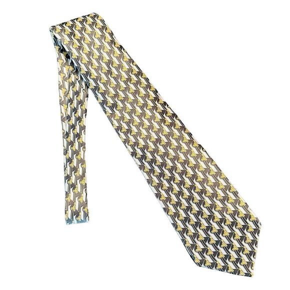 Valentino Black, yellow and grey patterned Silk Tie - Picture 3 of 7